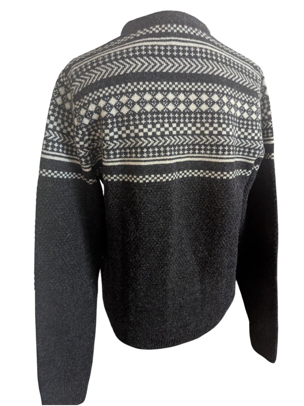 Vintage FRED PERRY Lambswool Charcoal and Cream Fair Isle Crewneck Sweater - Picture 3 of 13